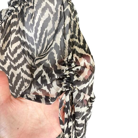 Milly Brown Tan Zebra Animal Print 100% Silk Short Sleeve Blouse - Picture 7 of 12